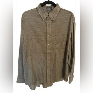 Van Heusen Mens Button Front L 16-16 1/2  Dark Brown & Brown Wrinkle Free Shirt